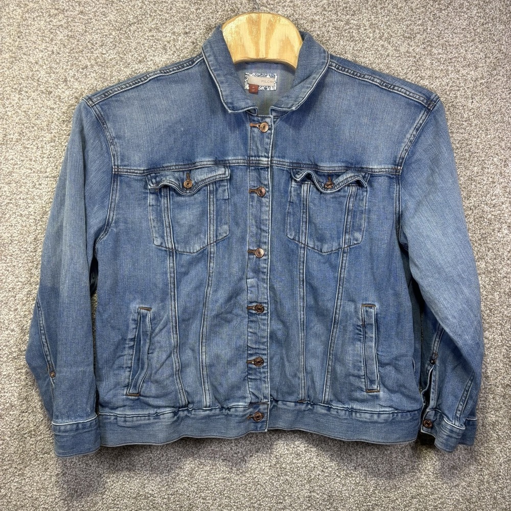 Pilcro Denim Jacket Womens XL Blue Button Front Stretch Pockets Casual